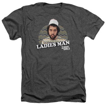 Charcoal men's heather t-shirt with 2 Broke Girls Ladies Man graphic