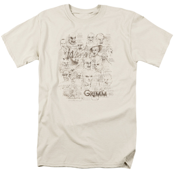 Cream men's regular fit t-shirt with Grimm Wesen Sketches graphic