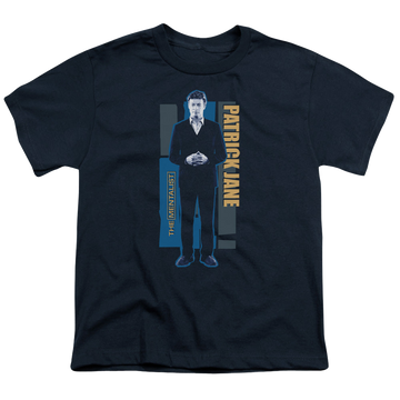 Navy youth t-shirt for ages 8 to 12 with The Mentalist Patrick Jane graphic
