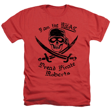 Red men's heather t-shirt with The Princess Bride The Real Dpr graphic