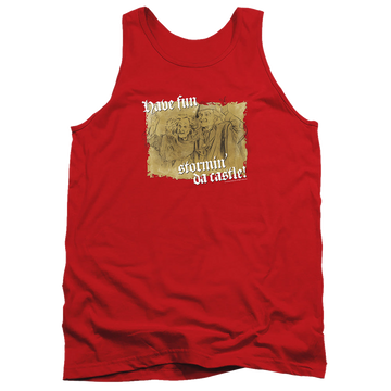 Red men's tank with The Princess Bride Stormin Da Castle graphic