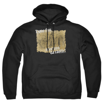 Black pullover hoodie with The Princess Bride Stormin Da Castle graphic