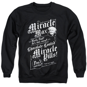 Black men's crewneck sweatshirt with The Princess Bride Miracle Max graphic