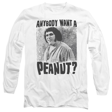 White men's long sleeve t-shirt with The Princess Bride A Giant Snack graphic
