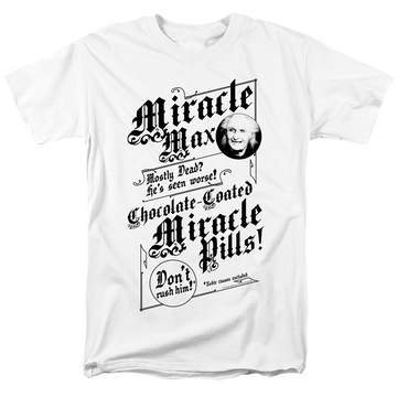 White men's regular fit t-shirt with The Princess Bride Miracle Max graphic