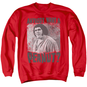 Red men's crewneck sweatshirt with The Princess Bride A Giant Snack graphic