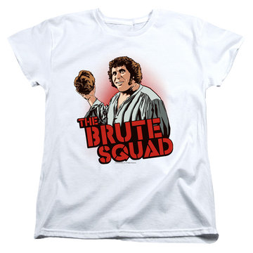 White women's t-shirt with The Princess Bride Brute Squad graphic