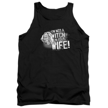 Black men's tank with The Princess Bride Not A Witch graphic