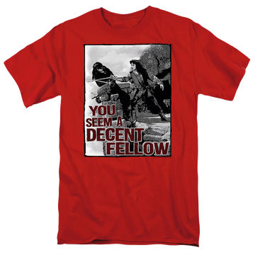 Red men's regular fit t-shirt with The Princess Bride Fellow graphic