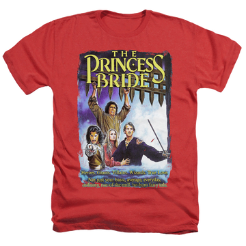 Red men's heather t-shirt with The Princess Bride Alt Poster graphic