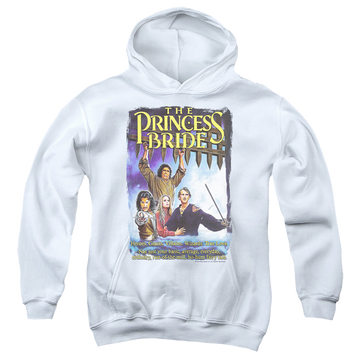 White youth hoodie for ages 8 to 12 with The Princess Bride Alt Poster graphic