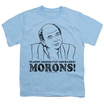 Light blue youth t-shirt for ages 8 to 12 with The Princess Bride Morons graphic