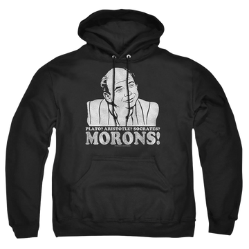 Black pullover hoodie with The Princess Bride Morons graphic