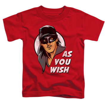 Red kid's t-shirt for ages 4 to 7 with The Princess Bride As You Wish graphic