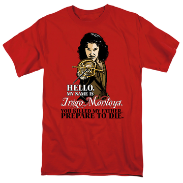 Red men's regular fit t-shirt with The Princess Bride Hello graphic