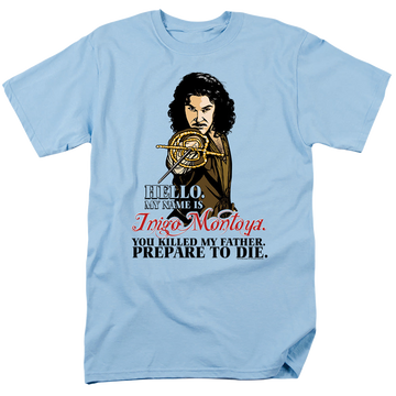 Light blue men's regular fit t-shirt with The Princess Bride Hello graphic