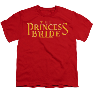 Red youth t-shirt for ages 8 to 12 with The Princess Bride Logo graphic