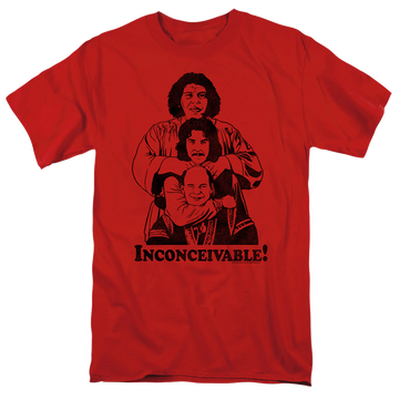 Red men's regular fit t-shirt with The Princess Bride Inconceivable graphic