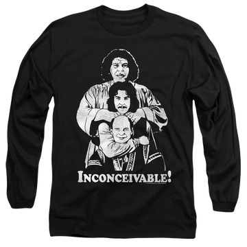 Black men's long sleeve t-shirt with The Princess Bride Inconceivable graphic