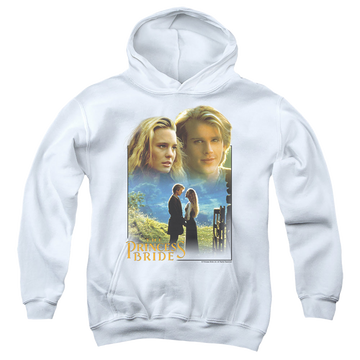 White youth hoodie for ages 8 to 12 with The Princess Bride Buttercup & Westley graphic