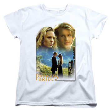 White women's t-shirt with The Princess Bride Buttercup & Westley graphic