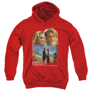 Red youth hoodie for ages 8 to 12 with The Princess Bride Buttercup & Westley graphic
