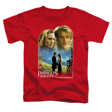 Red kid's t-shirt for ages 4 to 7 with The Princess Bride Buttercup & Westley graphic