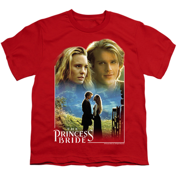 Red youth t-shirt for ages 8 to 12 with The Princess Bride Buttercup & Westley graphic