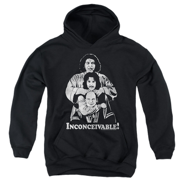 Black youth hoodie for ages 8 to 12 with The Princess Bride Inconceivable graphic