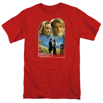 Red men's regular fit t-shirt with The Princess Bride Buttercup & Westley graphic