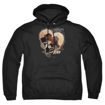 Black pullover hoodie with The Princess Bride Tru Wuv graphic