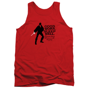 Red men's tank with The Princess Bride Good Work graphic
