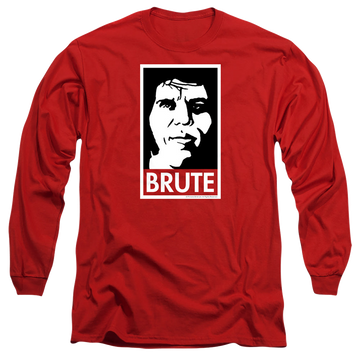 Red men's long sleeve t-shirt with The Princess Bride Brute graphic