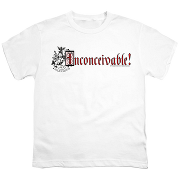 White kid's t-shirt for ages 4 to 7 with The Princess Bride Vizzini Crest graphic
