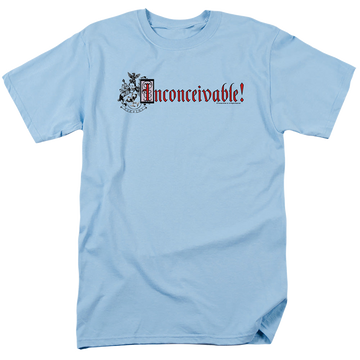 Light blue men's regular fit t-shirt with The Princess Bride Vizzini Crest graphic