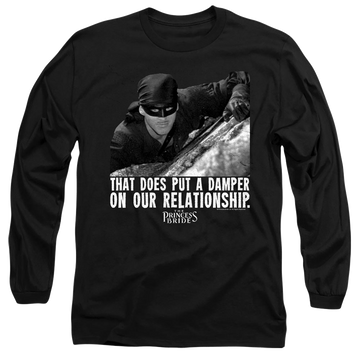 Black men's long sleeve t-shirt with The Princess Bride Damper graphic