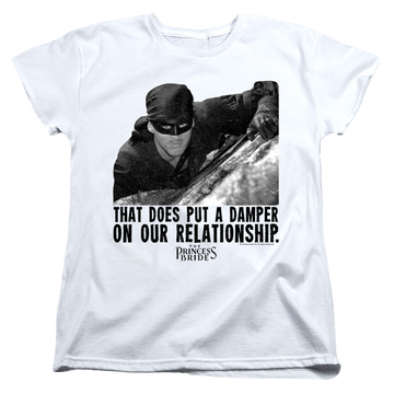 White women's t-shirt with The Princess Bride Damper graphic