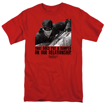 Red men's regular fit t-shirt with The Princess Bride Damper graphic