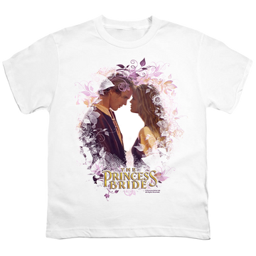 White youth t-shirt for ages 8 to 12 with The Princess Bride Young Love graphic