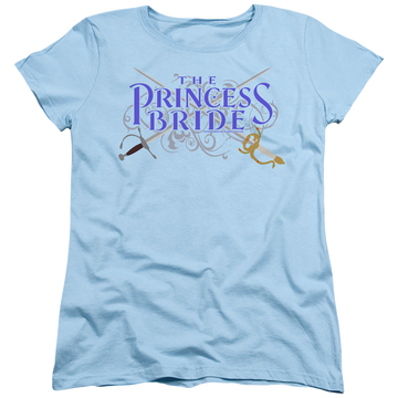 Light blue women's t-shirt with The Princess Bride Swords graphic