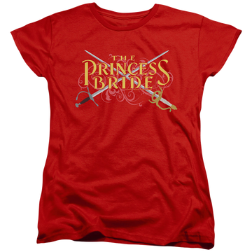 Red women's t-shirt with The Princess Bride Swords graphic