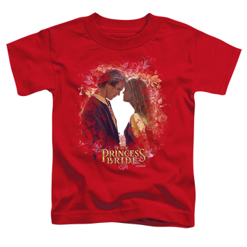 Red kid's t-shirt for ages 4 to 7 with The Princess Bride Young Love graphic