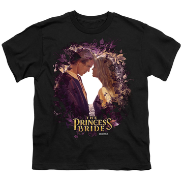 Black youth t-shirt for ages 8 to 12 with The Princess Bride Young Love graphic