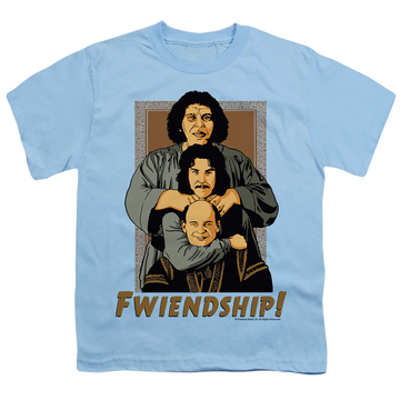 Light blue youth t-shirt for ages 8 to 12 with The Princess Bride Fwiendship graphic