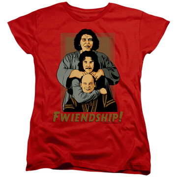 Red women's t-shirt with The Princess Bride Fwiendship graphic