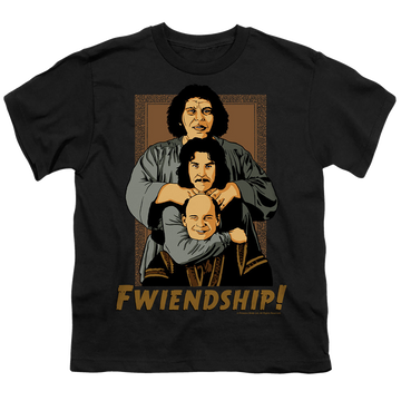 Black kid's t-shirt for ages 4 to 7 with The Princess Bride Fwiendship graphic