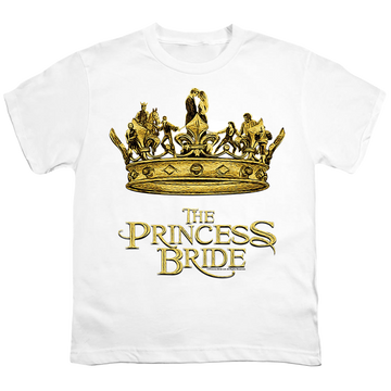 White youth t-shirt for ages 8 to 12 with The Princess Bride Crown graphic