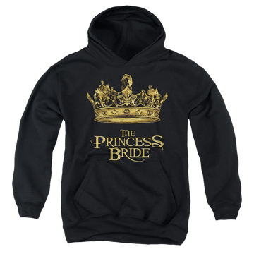 Black youth hoodie for ages 8 to 12 with The Princess Bride Crown graphic