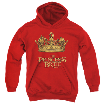 Red youth hoodie for ages 8 to 12 with The Princess Bride Crown graphic