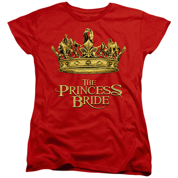 Red women's t-shirt with The Princess Bride Crown graphic